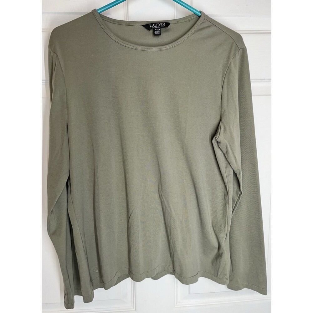 Lauren Ralph Lauren Crew Neck L/S Cotton Shirt Olive Green Color Women's Size XL